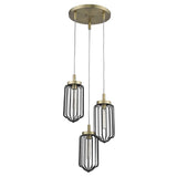 Gold Caged Three Light Metal Dimmable Chandelier With Black Shades - Homeroots - Flyclothing LLC