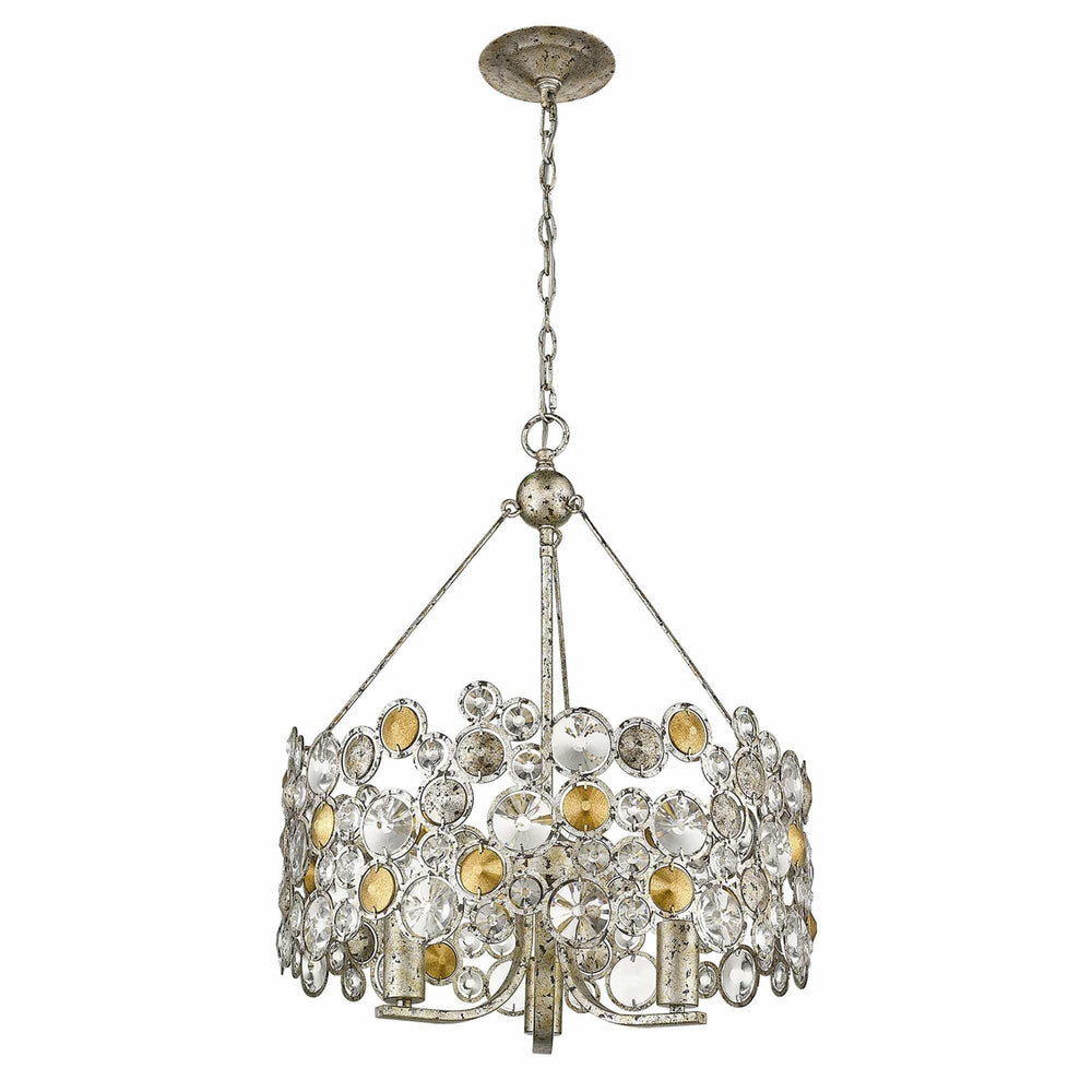 Silver Three Light Metal and Crystals Dimmable Chandelier With Silver Shades - Homeroots - Flyclothing LLC