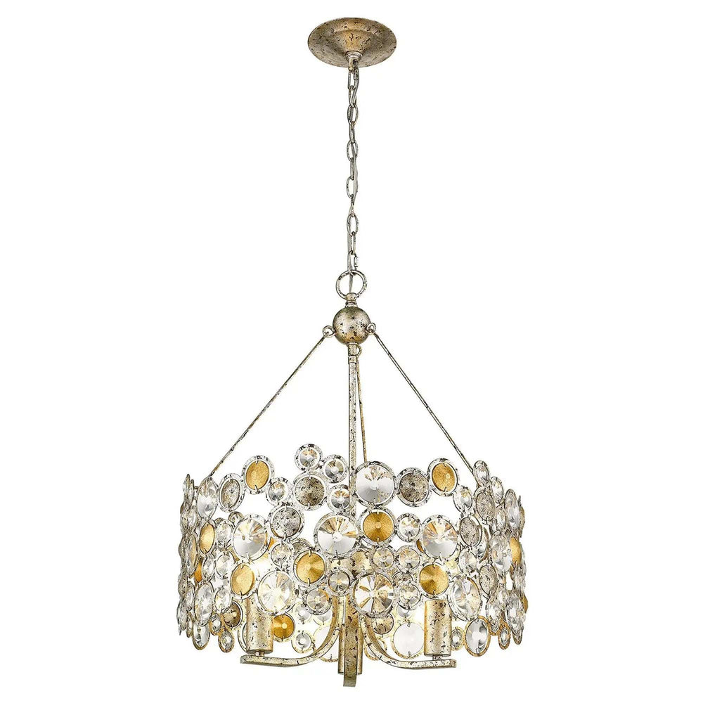 Silver Three Light Metal and Crystals Dimmable Chandelier With Silver Shades - Homeroots - Flyclothing LLC