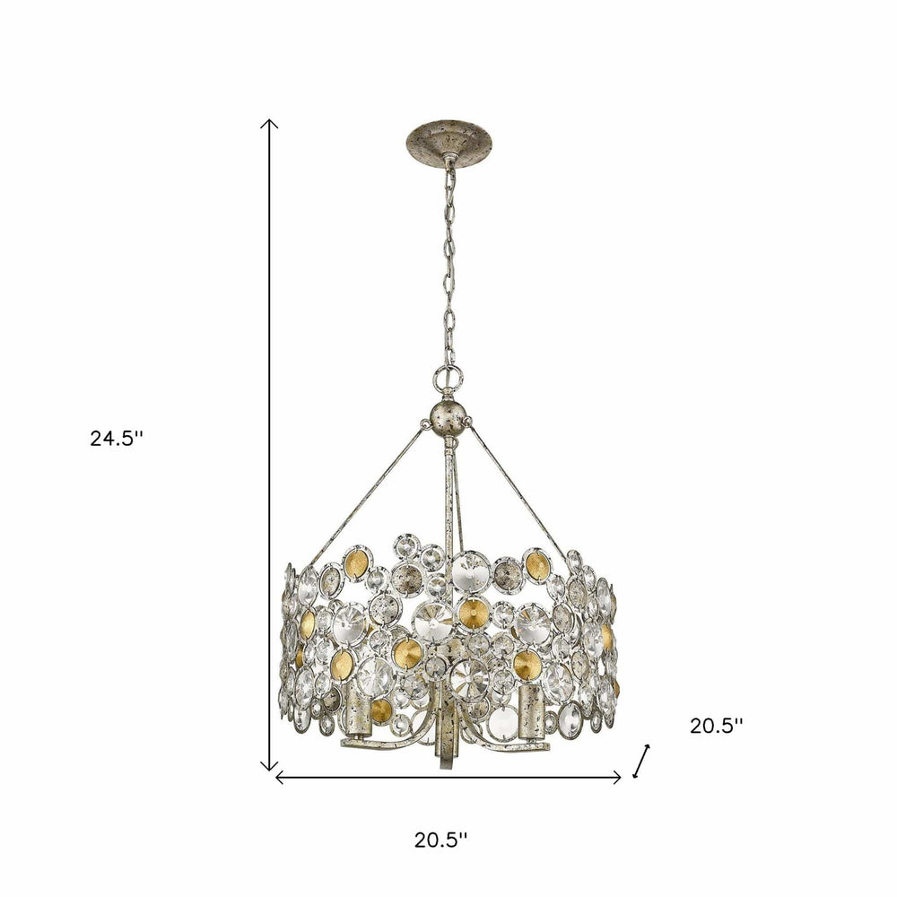 Silver Three Light Metal and Crystals Dimmable Chandelier With Silver Shades - Homeroots - Flyclothing LLC