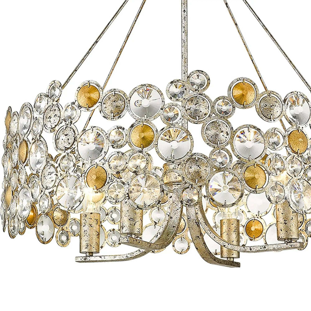 Silver Shaded Four Light Metal and Crystals Dimmable Chandelier With Silver Shades - Homeroots - Flyclothing LLC