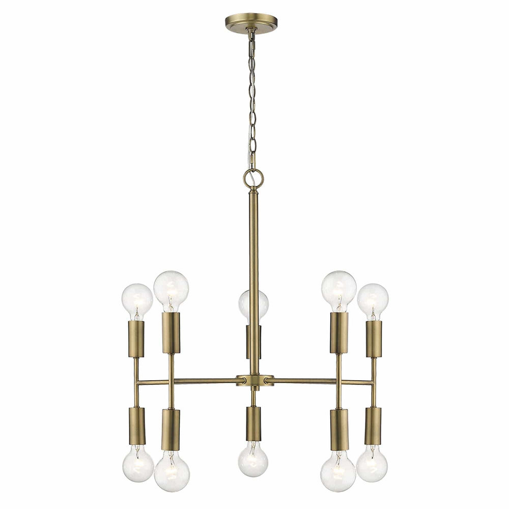 Brass Candle Style Ten Light Metal Dimmable Chandelier - Homeroots - Flyclothing LLC