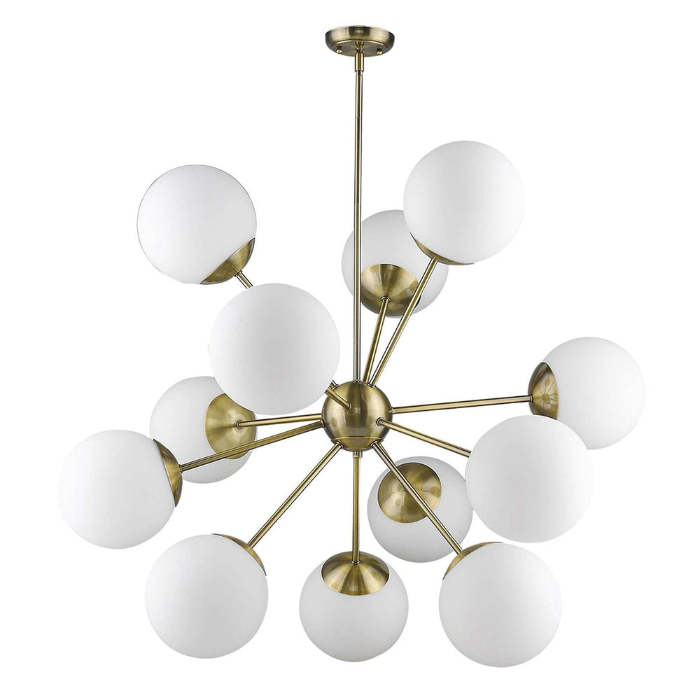 Brass Sputnik Twelve Light Frosted Metal Dimmable Chandelier With White Shades - Homeroots - Flyclothing LLC
