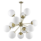 Brass Sputnik Twelve Light Frosted Metal Dimmable Chandelier With White Shades - Homeroots - Flyclothing LLC
