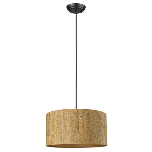 Matte Black Cork Shade Modern One Light Hanging Pendent Lamp - Homeroots - Flyclothing LLC