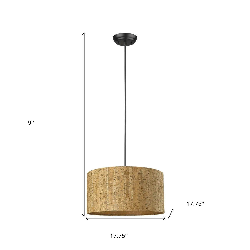 Matte Black Cork Shade Modern One Light Hanging Pendent Lamp - Homeroots - Flyclothing LLC