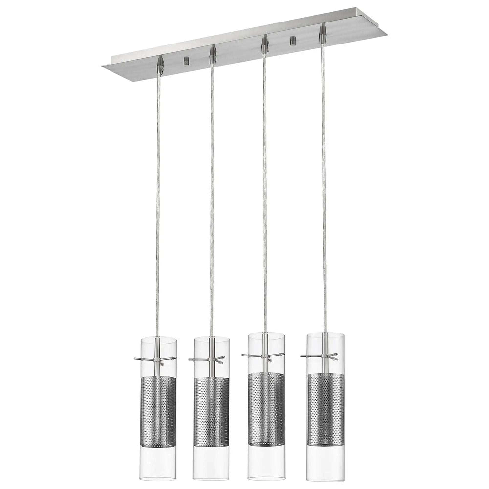 Scope 4-Light Brushed Nickel Pendant Double Glass and Mesh Shades - Homeroots - Flyclothing LLC