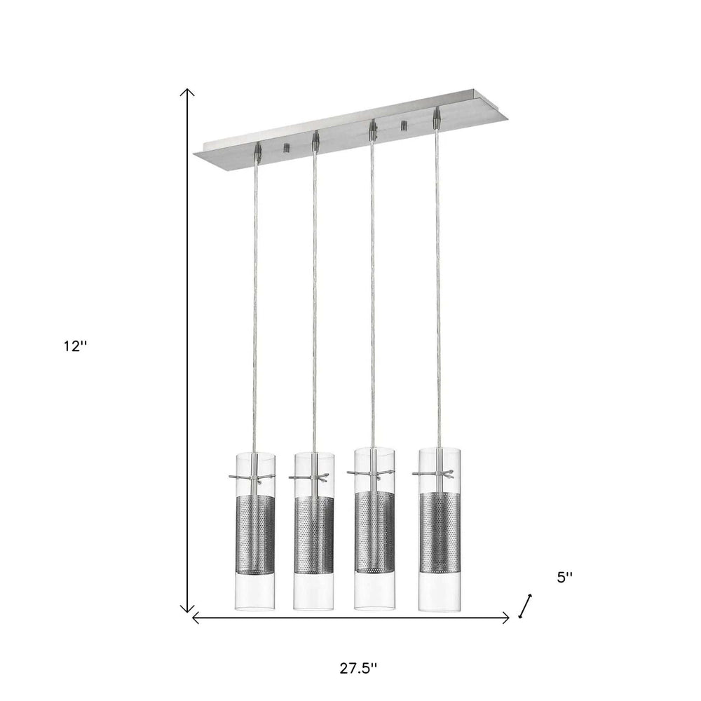 Scope 4-Light Brushed Nickel Pendant Double Glass and Mesh Shades - Homeroots - Flyclothing LLC