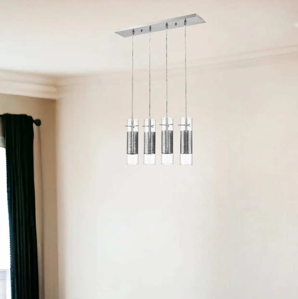 Scope 4-Light Brushed Nickel Pendant Double Glass and Mesh Shades - Homeroots - Flyclothing LLC