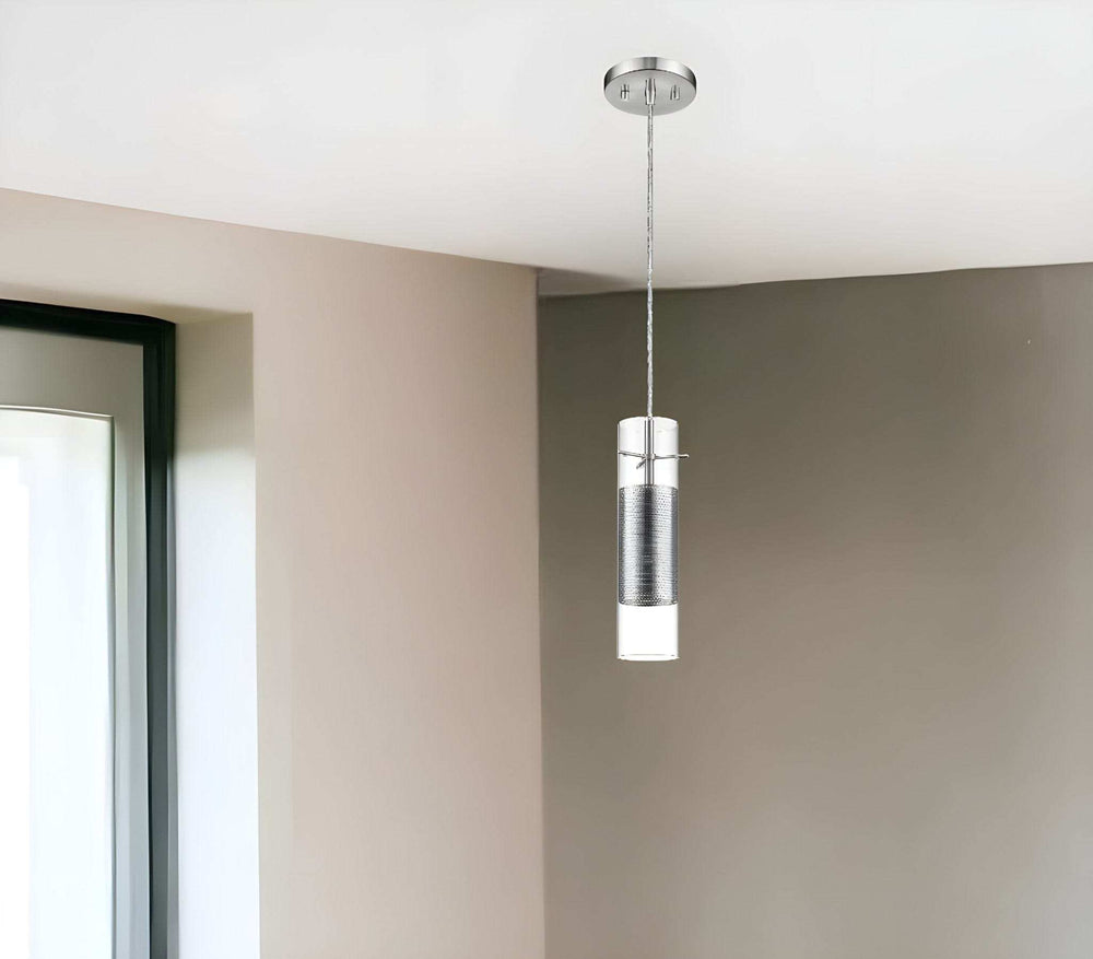 Glass and Silver Mesh Shade Hanging Light - Homeroots - Flyclothing LLC