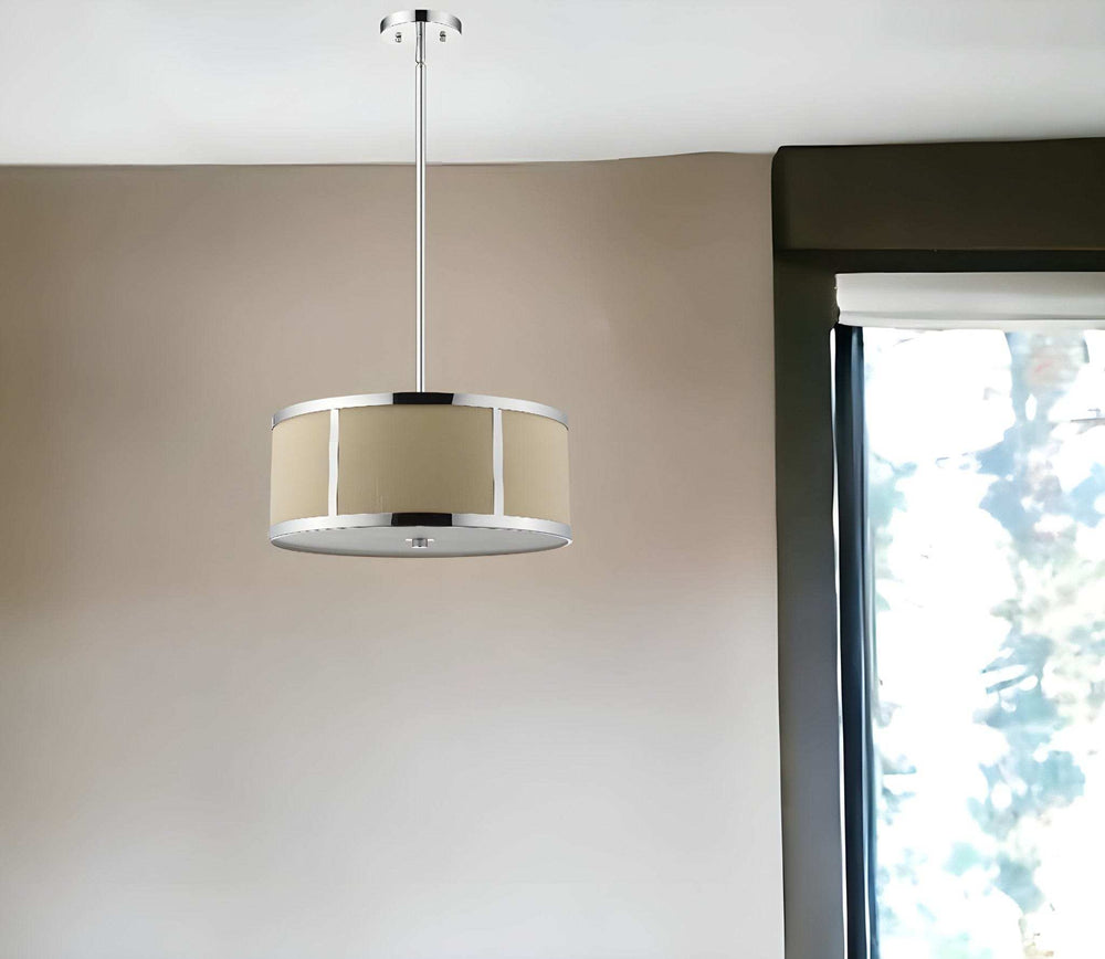 Butler 3-Light Polished Chrome Pendant With Coarse Cream Linen Shade And Opal Acrylic Diffuser - Homeroots - Flyclothing LLC