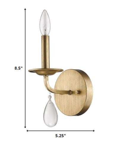 Light Gold Wall Sconce with Crystal Accent - Homeroots - Flyclothing LLC
