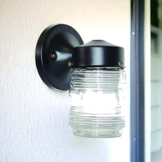 Black Standard Jelly Jar One Light Outdoor Wall Light - Homeroots - Flyclothing LLC