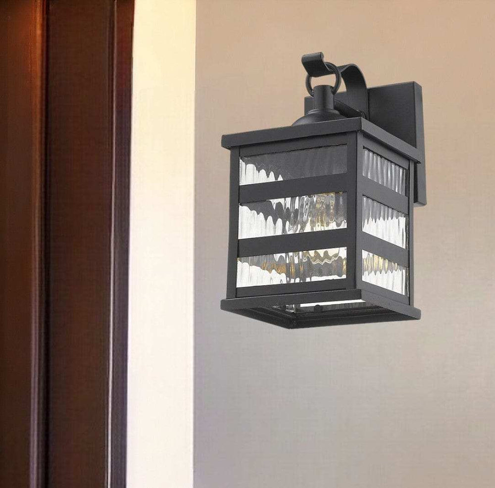 Glass panel Matte Black Outdoor Cage Light - Homeroots - Flyclothing LLC
