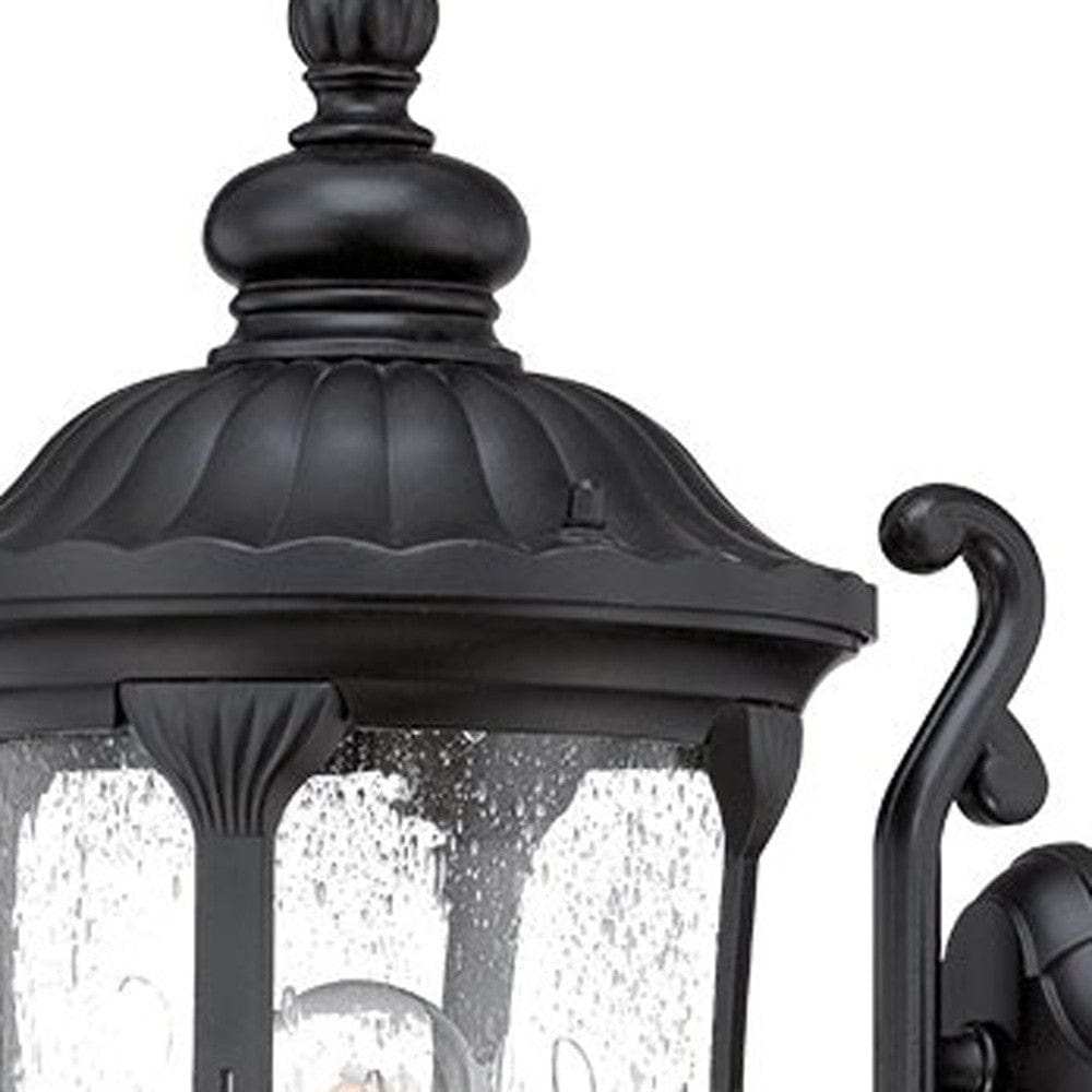 XL Matte Black Cast Aluminum Glass Lantern Wall Light - Homeroots - Flyclothing LLC