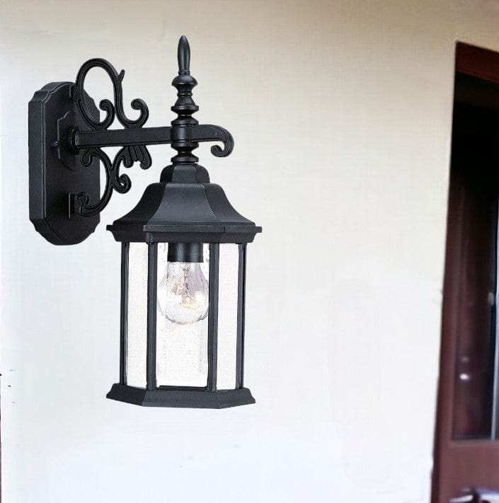 Petite Matte Black Domed Hanging Glass Lantern Wall Light - Homeroots - Flyclothing LLC