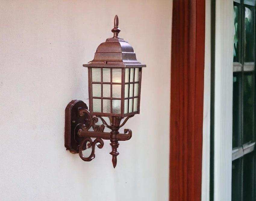 Dark Brown Window Pane Lantern Wall Sconce - Homeroots - Flyclothing LLC