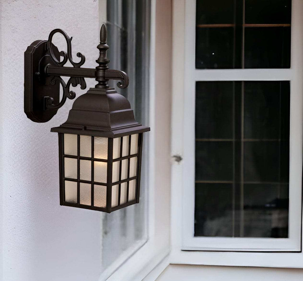 Dark Brown Window Pane Lantern Wall Light - Homeroots - Flyclothing LLC