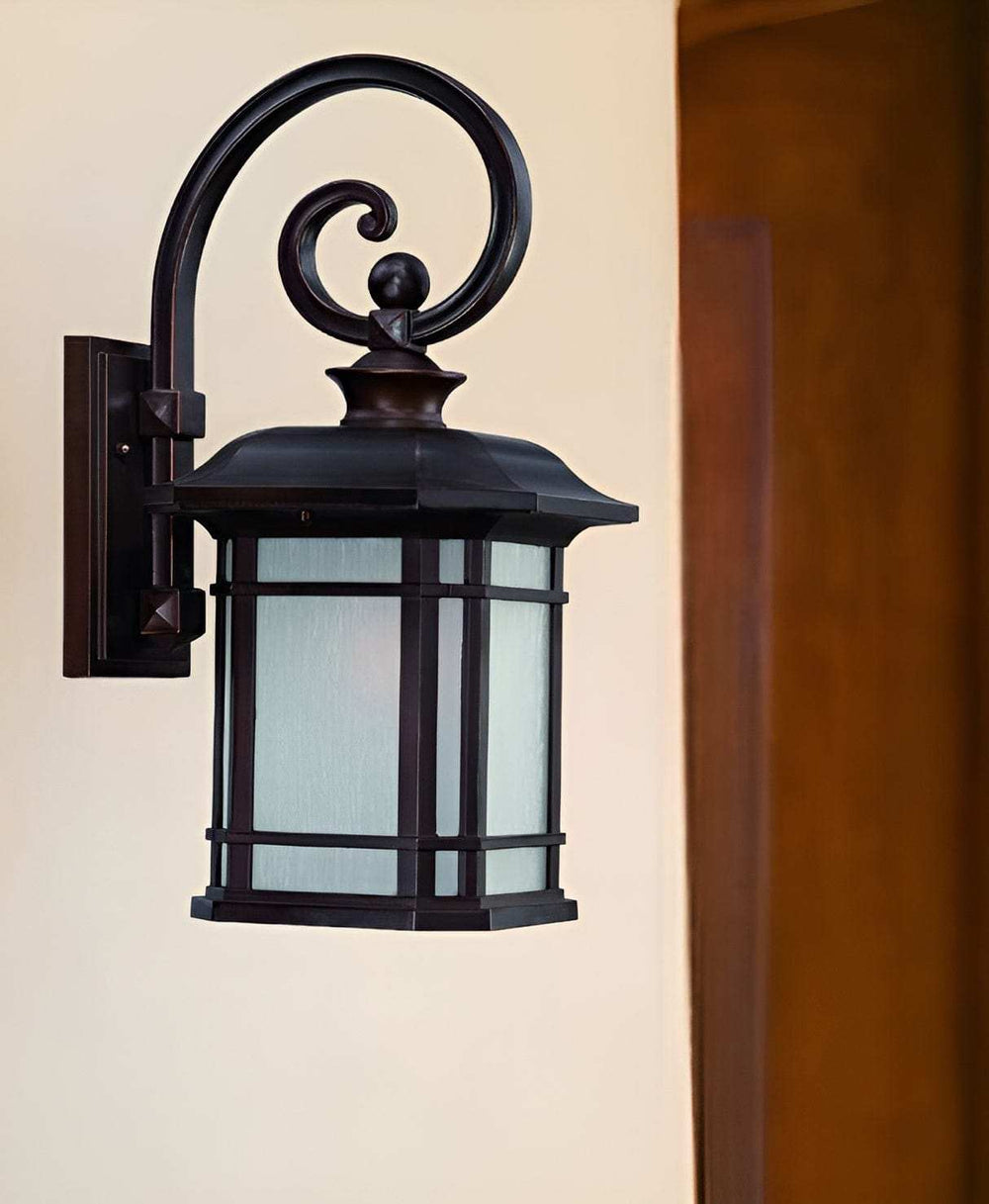 XL Antique Bronze Frosted Linen Glass Lantern Wall Light - Homeroots - Flyclothing LLC