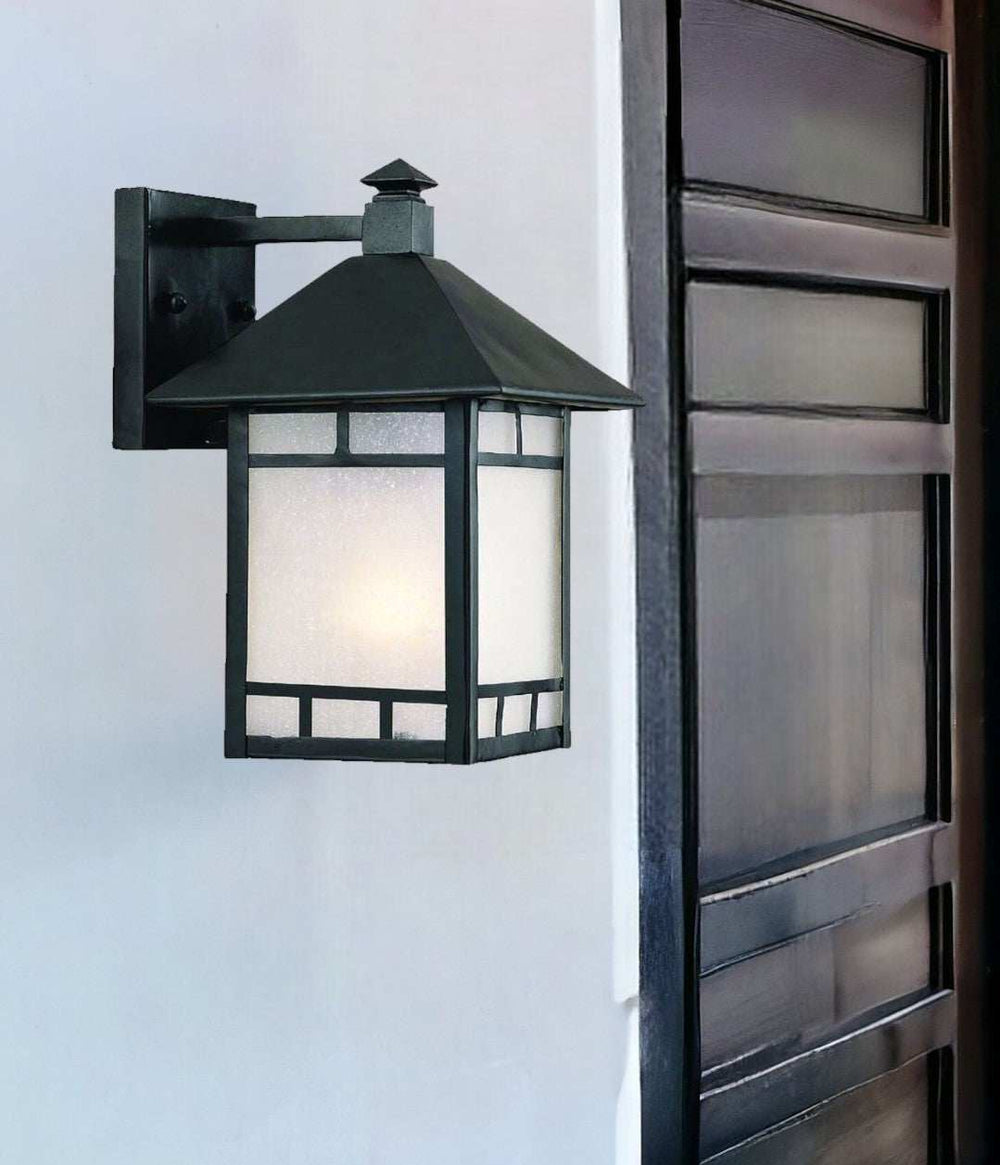 Petite Matte Black Frosted Glass Lantern Wall Light - Homeroots - Flyclothing LLC