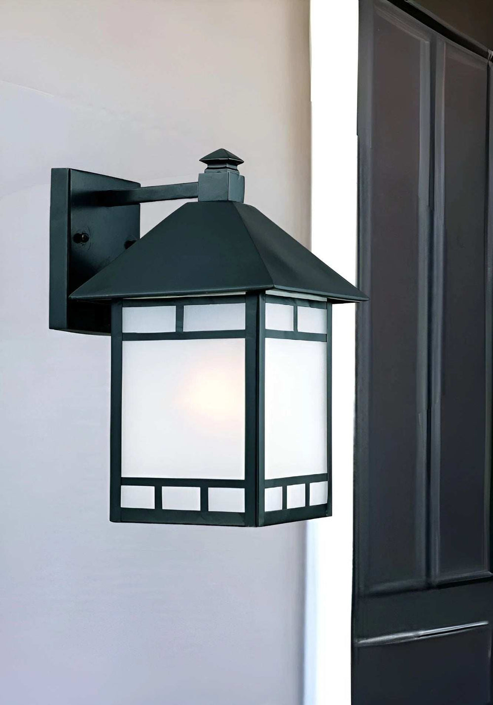 Matte Black Frosted Glass Lantern Wall Light - Homeroots - Flyclothing LLC