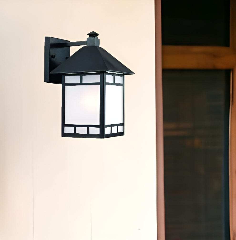 XL Matte Black Frosted Glass Lantern Wall Light - Homeroots - Flyclothing LLC