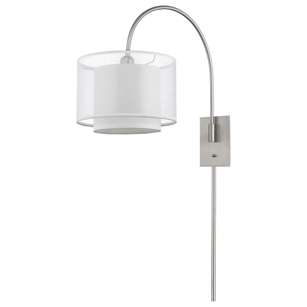 Brella 1-Light Brushed Nickel Swivel Wall Lamp With Sheer Snow Shantung Two Tier Shade - Homeroots - Flyclothing LLC
