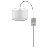 Brella 1-Light Brushed Nickel Swivel Wall Lamp With Sheer Snow Shantung Two Tier Shade - Homeroots - Flyclothing LLC