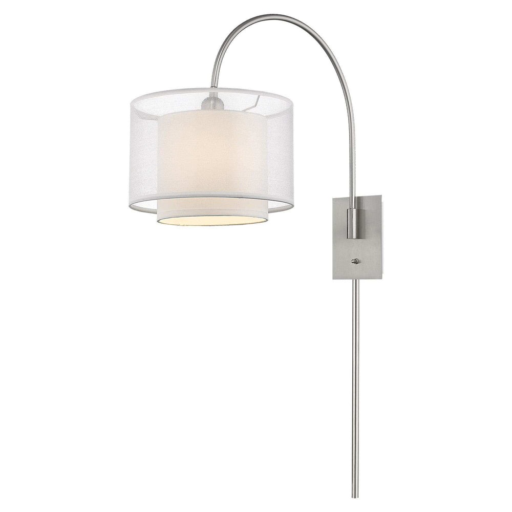 Brella 1-Light Brushed Nickel Swivel Wall Lamp With Sheer Snow Shantung Two Tier Shade - Homeroots - Flyclothing LLC