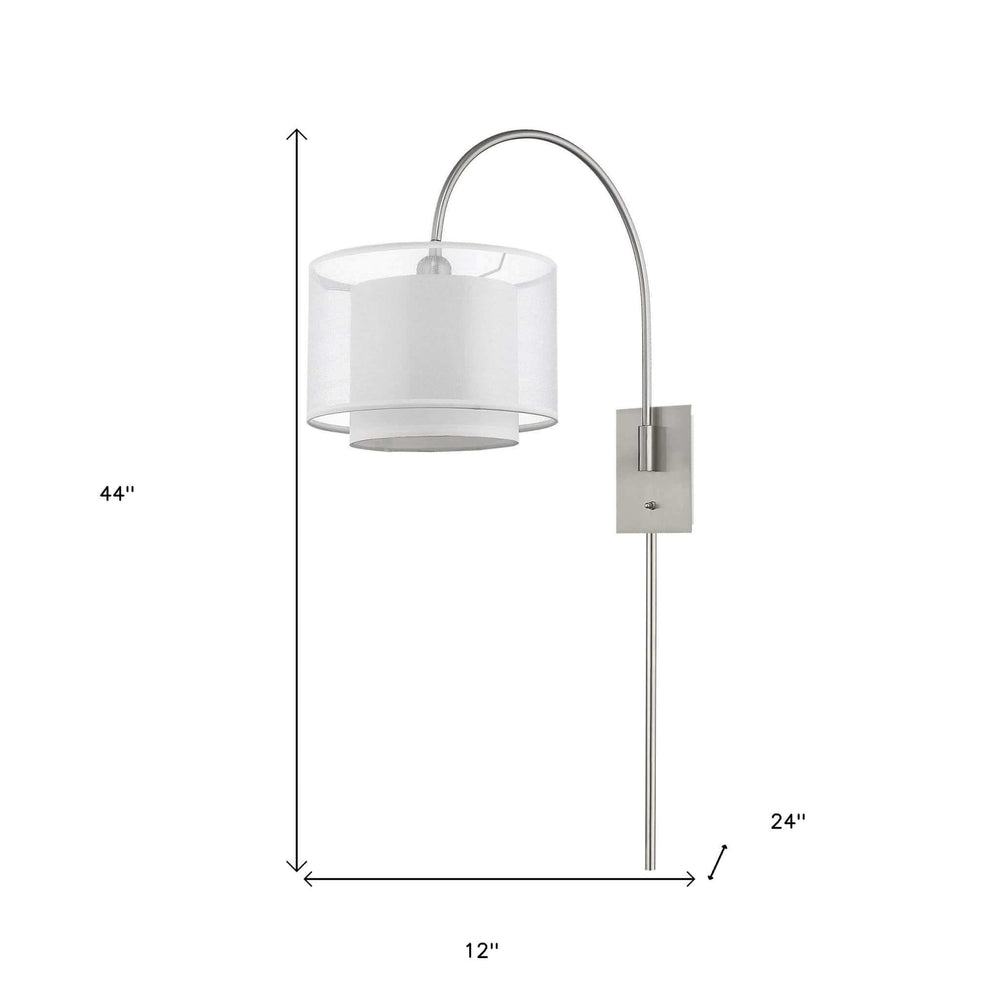 Brella 1-Light Brushed Nickel Swivel Wall Lamp With Sheer Snow Shantung Two Tier Shade - Homeroots - Flyclothing LLC