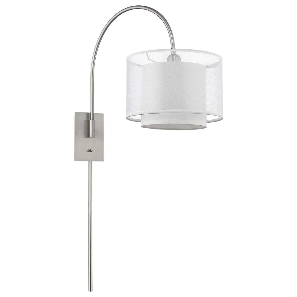 Brella 1-Light Brushed Nickel Swivel Wall Lamp With Sheer Snow Shantung Two Tier Shade - Homeroots - Flyclothing LLC