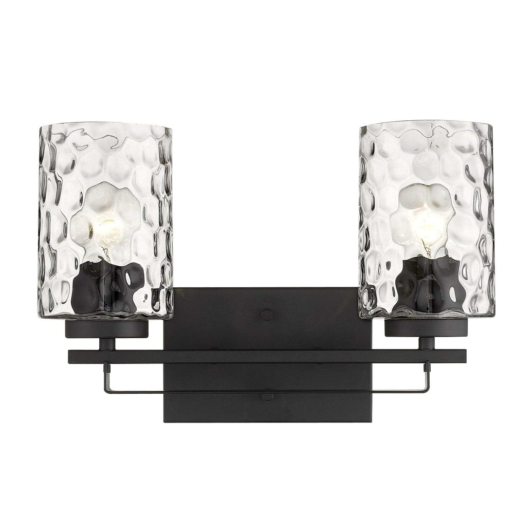 Black Metal and Pebbled Glass Two Light Wall Sconce - Homeroots - Flyclothing LLC