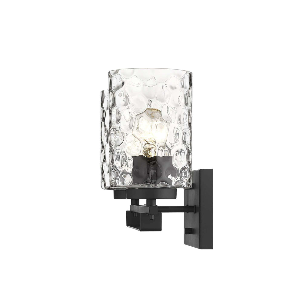 Black Metal and Pebbled Glass Two Light Wall Sconce - Homeroots - Flyclothing LLC