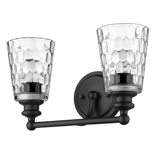 Black Metal and Pebbled Glass Two Light Wall Light - Homeroots - Flyclothing LLC