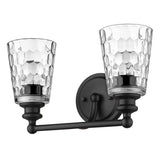 Black Metal and Pebbled Glass Two Light Wall Light - Homeroots - Flyclothing LLC