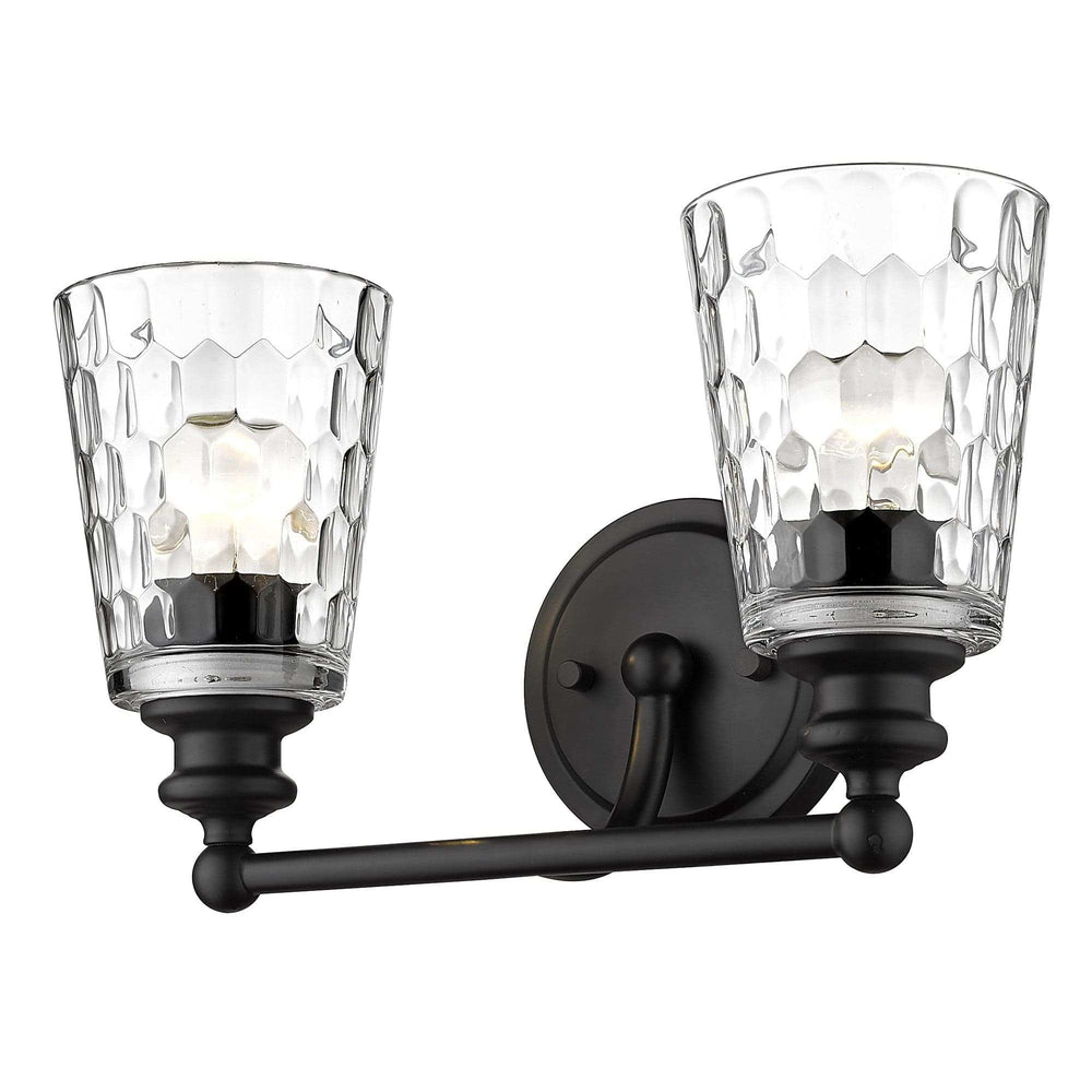Black Metal and Pebbled Glass Two Light Wall Light - Homeroots - Flyclothing LLC