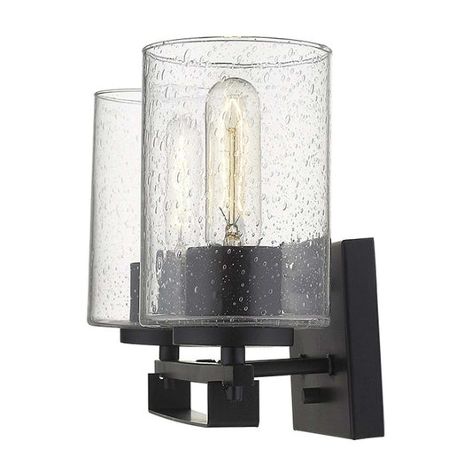 Black Metal and Textured Glass Two Light Wall Sconce - Homeroots - Flyclothing LLC