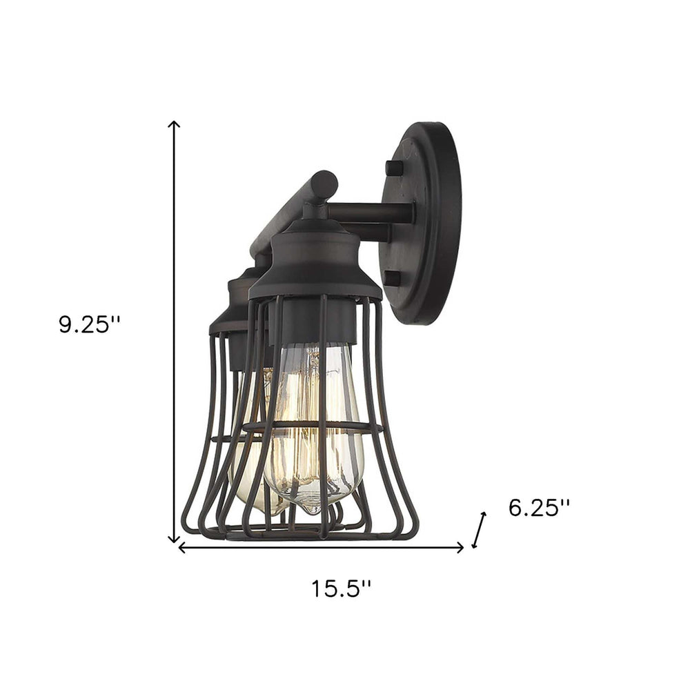 Two Light Bronze Cage Wall Light - Homeroots - Flyclothing LLC