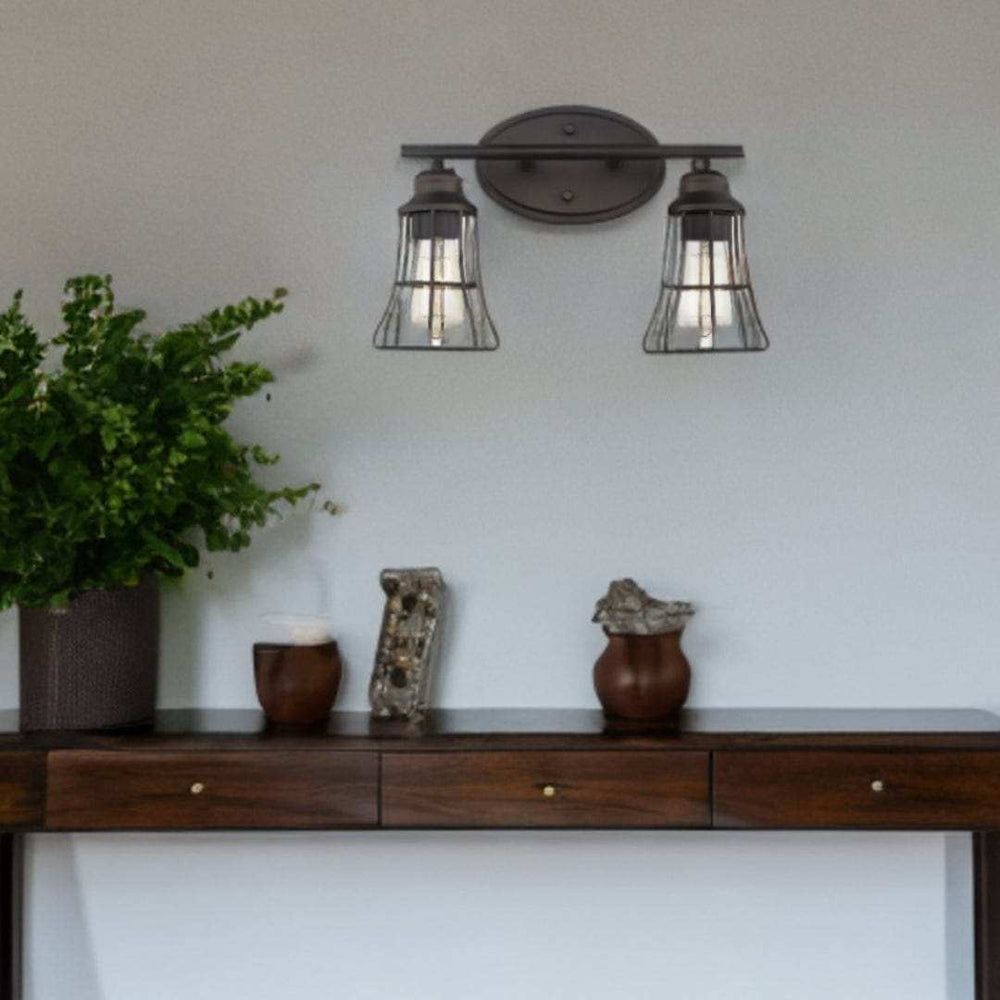 Two Light Bronze Cage Wall Light - Homeroots - Flyclothing LLC