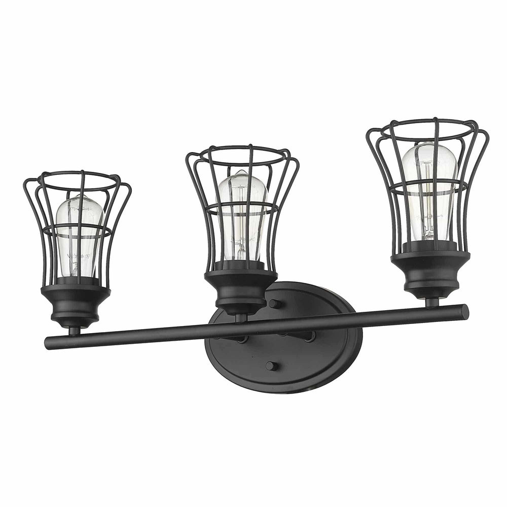 Three Light Matte Black Cage Wall Sconce - Homeroots - Flyclothing LLC