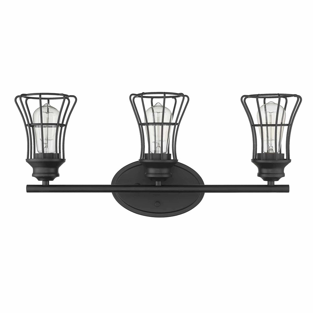 Three Light Matte Black Cage Wall Sconce - Homeroots - Flyclothing LLC