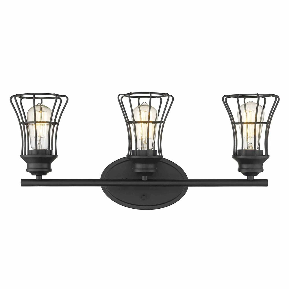 Three Light Matte Black Cage Wall Sconce - Homeroots - Flyclothing LLC