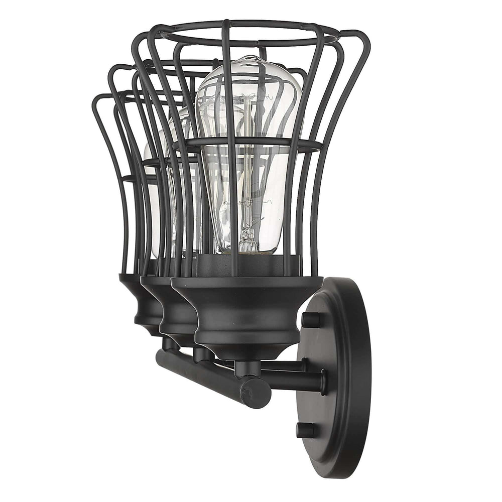Three Light Matte Black Cage Wall Sconce - Homeroots - Flyclothing LLC