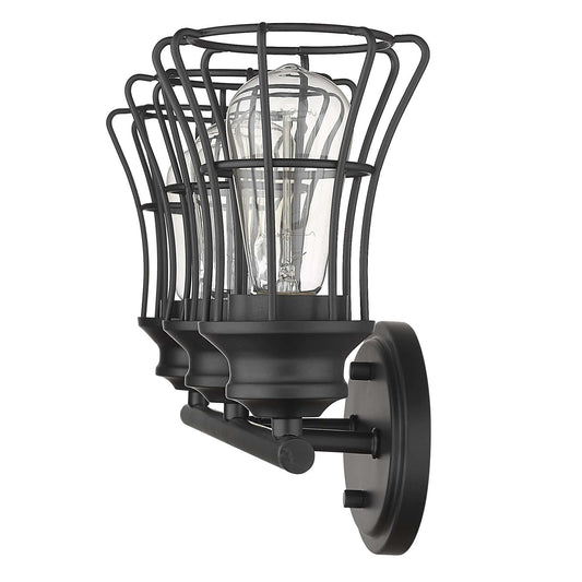 Three Light Matte Black Cage Wall Sconce - Homeroots - Flyclothing LLC