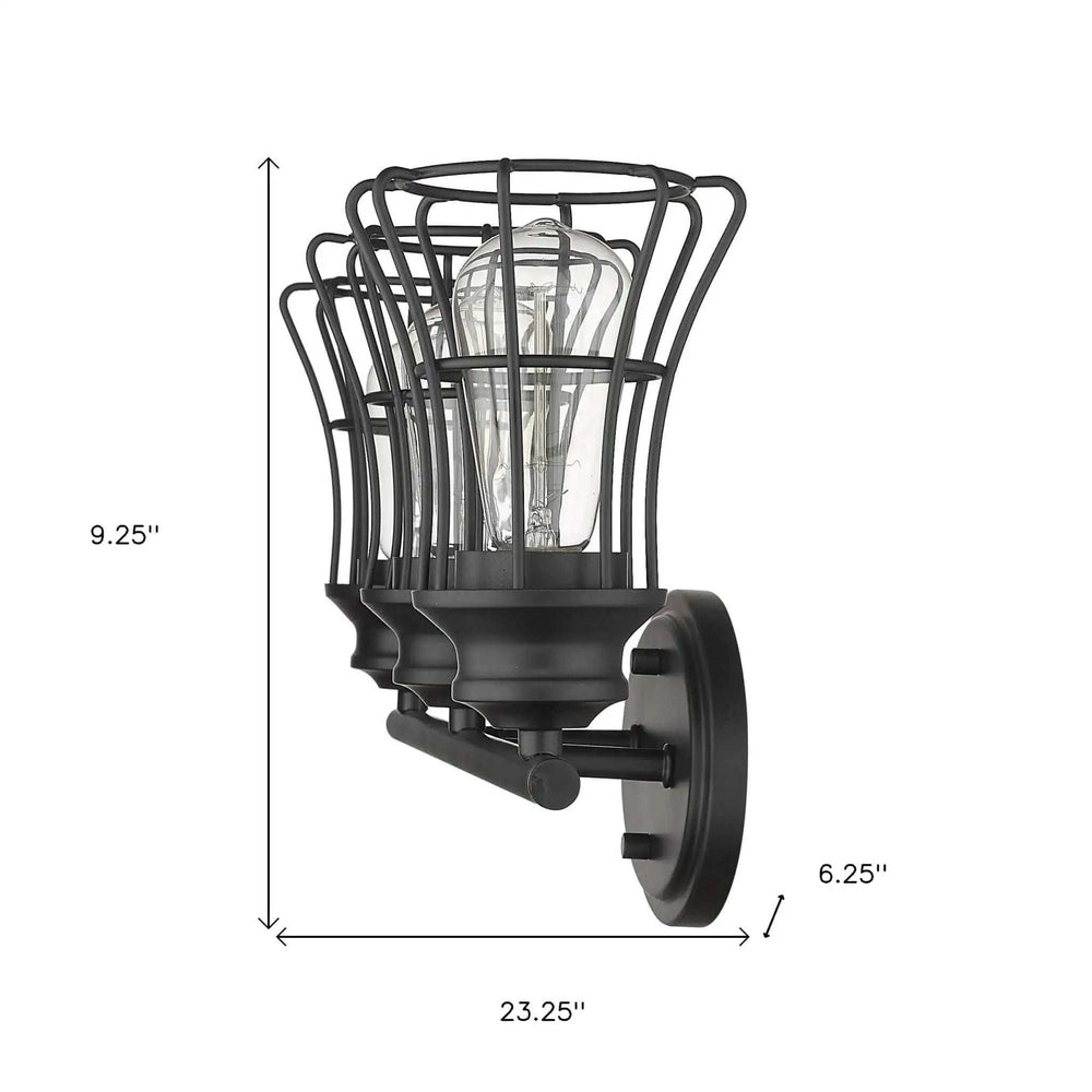 Three Light Matte Black Cage Wall Sconce - Homeroots - Flyclothing LLC