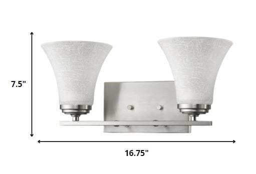 Two Light Silver Wall Light with Tapered Glass Shade - Homeroots - Flyclothing LLC