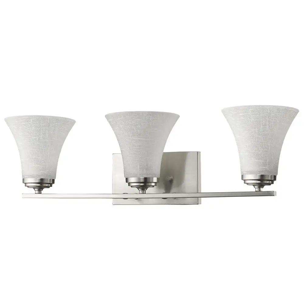 Three Light Silver Wall Light with Tapered Glass Shade - Homeroots - Flyclothing LLC