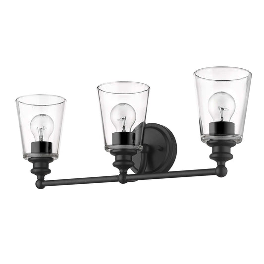 Three Light Matte Black Glass Shade Wall Sconce - Homeroots - Flyclothing LLC