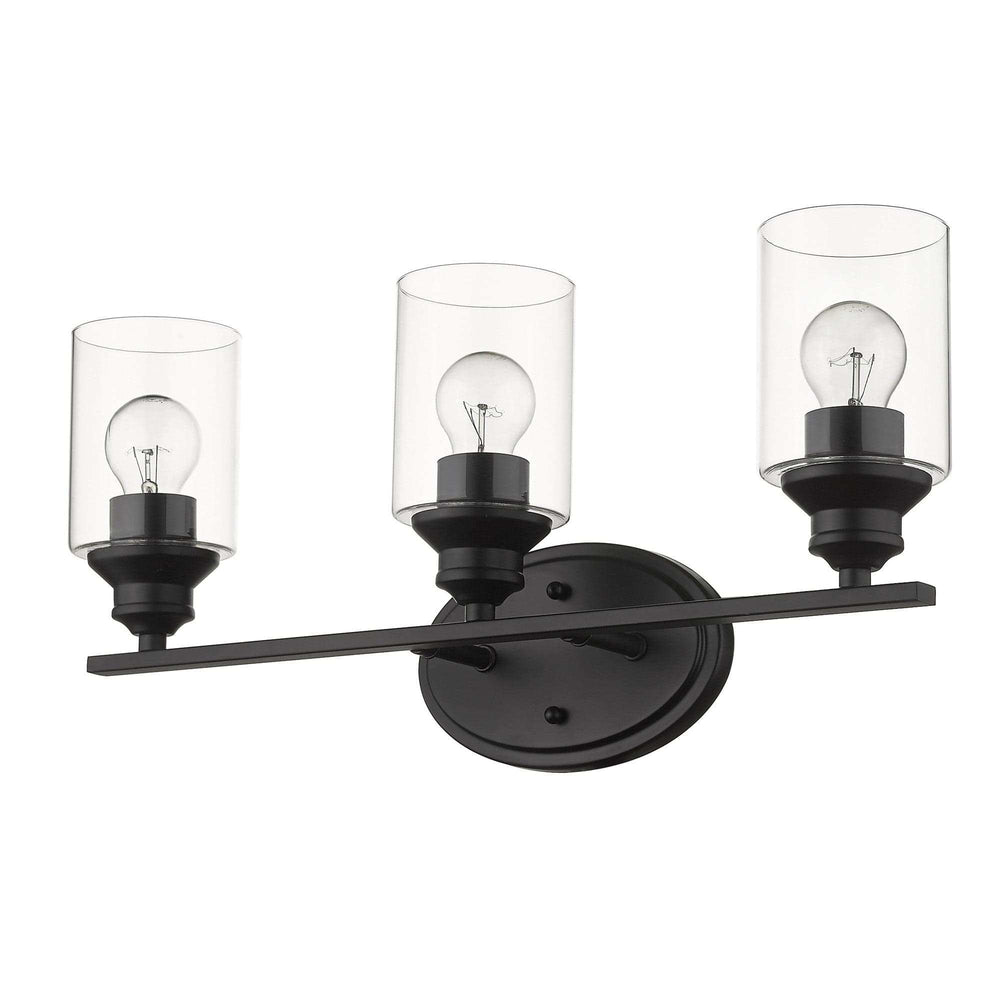 Three Light Matte Black Wall Light with Clear Glass Shade - Homeroots - Flyclothing LLC