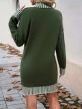 Striped Mock Neck Long Sleeve Sweater Dress - Trendsi - Flyclothing LLC